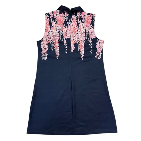 Dalia Macphee Navy and Pink Floral Athletic Collared Dress Size L - Picture 3 of 6
